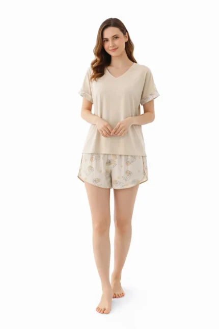 Хлопковая пижама с коротким рукавом и принтом для женщин