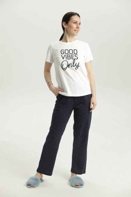 Хлопковая пижама с коротким рукавом и принтом для женщин